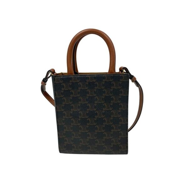 Pre Loved Celine Ava Bag Triomphe Canvas Tote Women Brown Shoulder Bags - Picture 2 of 8